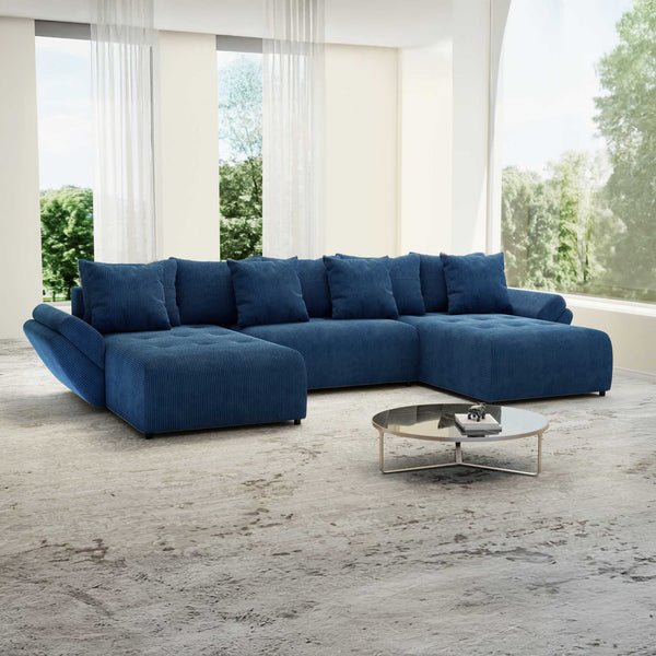 Colțar extensibil dumonde cu ladă de depozitare Berlin U Zoom Blue 400x185 cm