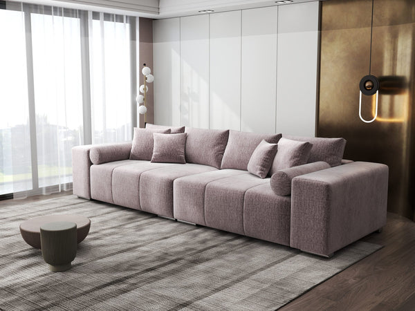 Canapea extensibilă dumonde cu ladă de depozitare si sezut confortabil din spuma high-density, Marbela XXL Monolith Roz Pudrat 62 290x100 cm