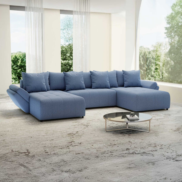 Colțar extensibil dumonde cu ladă de depozitare Berlin U Enjoy Blue 400x185 cm
