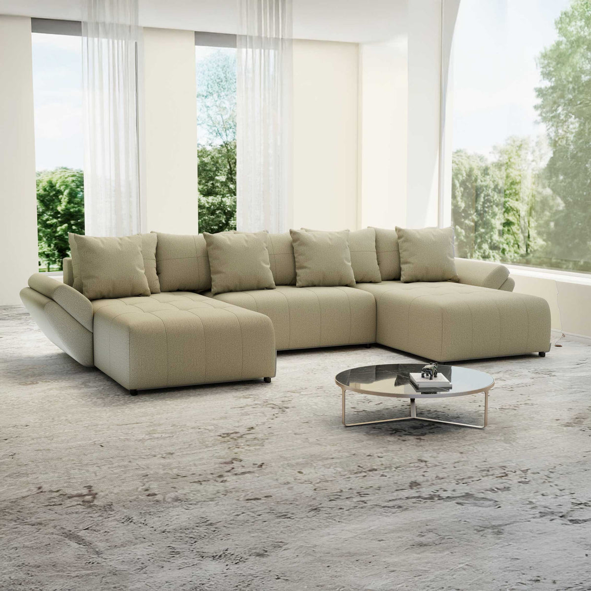 Colțar extensibil dumonde cu ladă de depozitare Berlin U Enjoy Camel 400x185 cm
