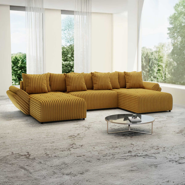 Colțar extensibil dumonde cu ladă de depozitare Berlin U Ambiance Mustar 400x185 cm