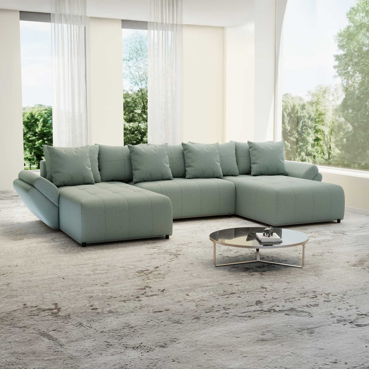 Colțar extensibil dumonde cu ladă de depozitare Berlin U Enjoy Mint 400x185 cm