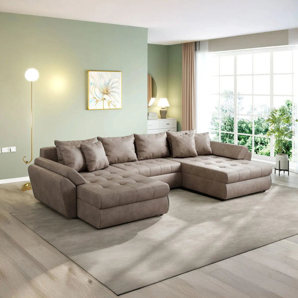 Colțar extensibil dumonde cu ladă de depozitare si sezut confortabil din spuma HR, Loana U Tobago Brown 355x185 cm Fabrica