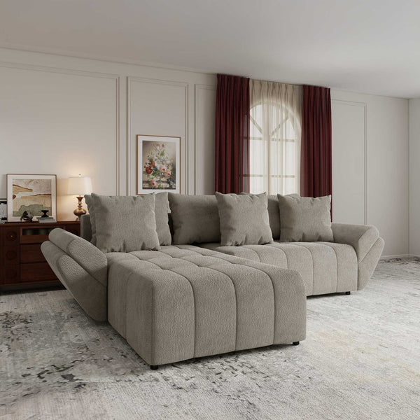 Colțar extensibil dumonde cu ladă de depozitare si sezut confortabil din spuma high-density, Berlin Vibe Bej 06 280x185 cm
