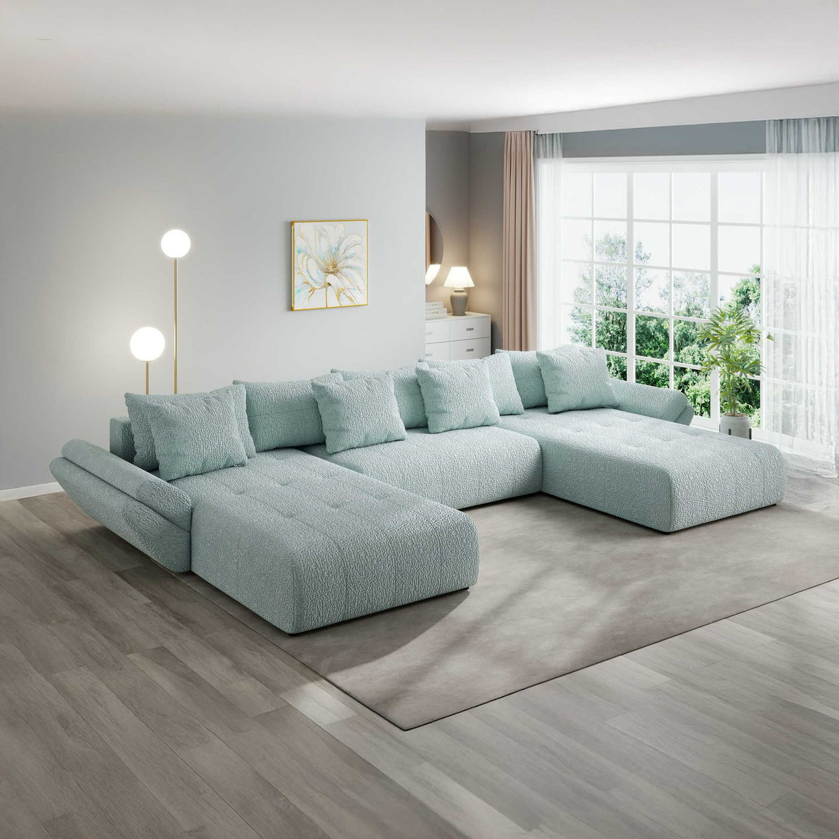 Colțar extensibil dumonde cu ladă de depozitare si sezut confortabil din spuma high-density, Berlin U Jaguar Verde Mint 16 380x180 cm