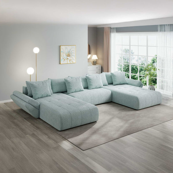 Colțar extensibil dumonde cu ladă de depozitare si sezut confortabil din spuma high-density, Berlin U Jaguar Verde Mint 16 380x180 cm