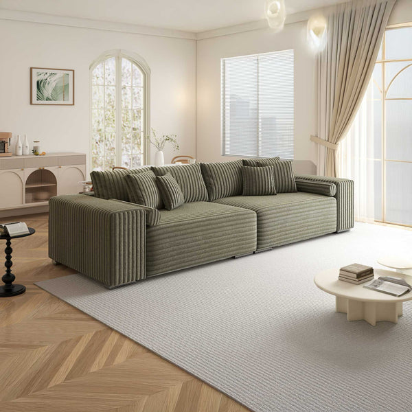 Canapea extensibilă dumonde cu ladă de depozitare si sezut confortabil din spuma high-density, Marbela XXL Tilia Verde Olive 37 290x100 cm
