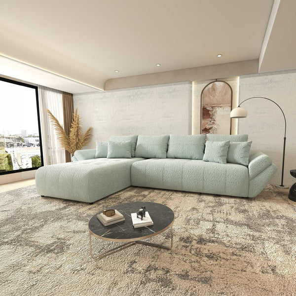 Colțar extensibil dumonde cu ladă de depozitare si sezut confortabil din spuma high-density, Berlin XL Jaguar Verde Mint 16 350x185 cm