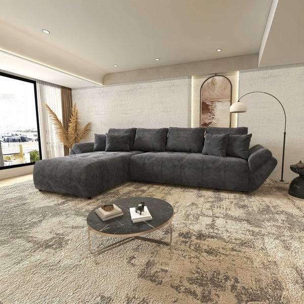 Colțar extensibil dumonde cu ladă de depozitare si sezut confortabil din spuma high-density, Berlin XL Vibe Gri Antracit 97 350x185 cm