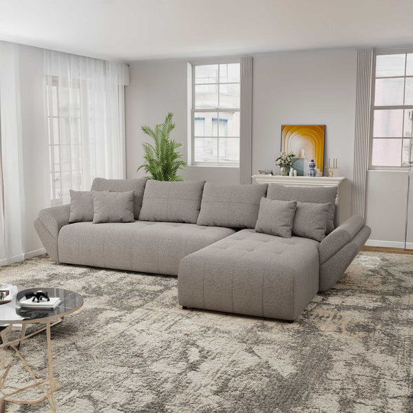 Colțar extensibil dumonde cu ladă de depozitare si sezut confortabil din spuma high-density, Berlin XL Monte Gri 16 II 350x185 cm