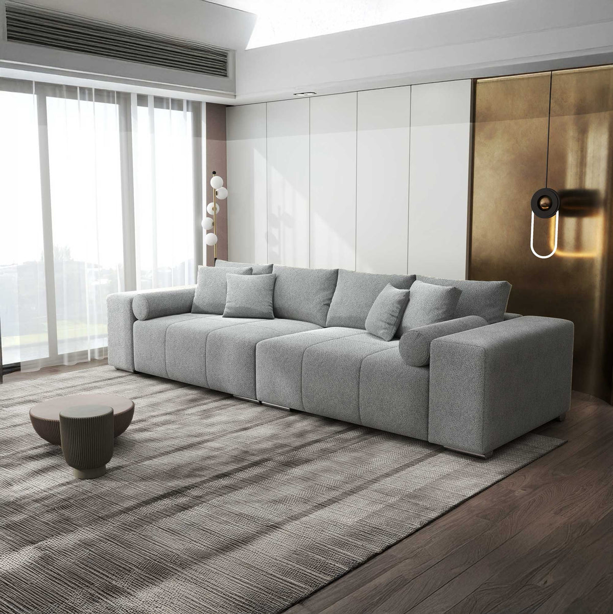 Canapea extensibilă dumonde cu ladă de depozitare si sezut confortabil din spuma high-density, Marbela XXL Quelle Gri 83 290x100 cm