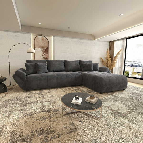 Colțar extensibil dumonde cu ladă de depozitare si sezut confortabil din spuma high-density, Berlin XL Vibe Gri Antracit 97 II 350x185 cm