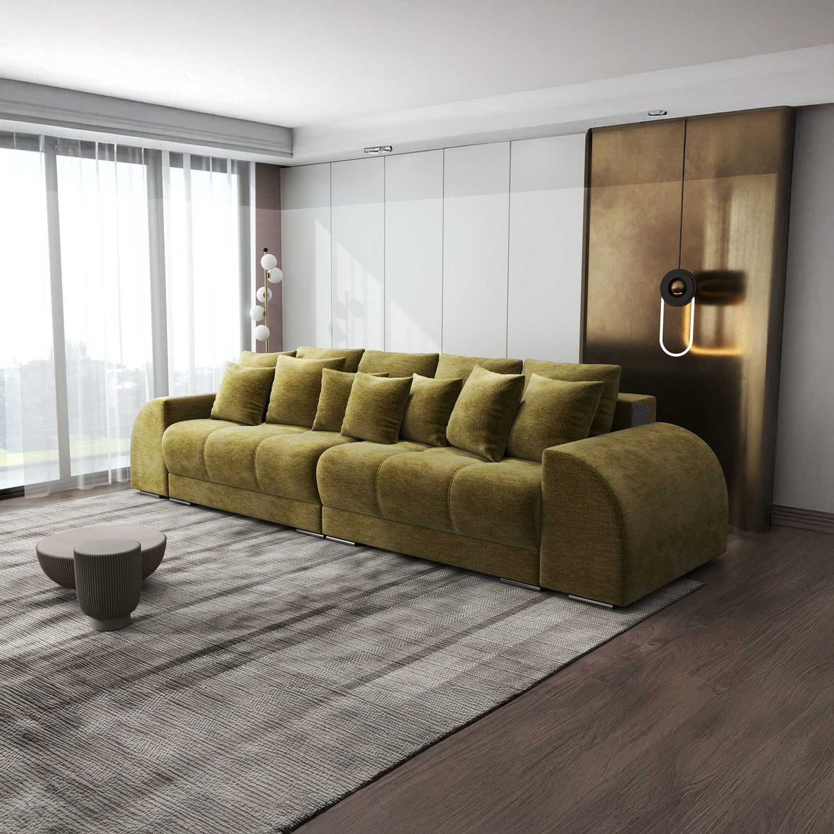 Canapea extensibilă dumonde cu 2 lăzi de depozitare si sezut confortabil din spuma high-density, Verona Monolith Verde Olive 38 310x100 cm