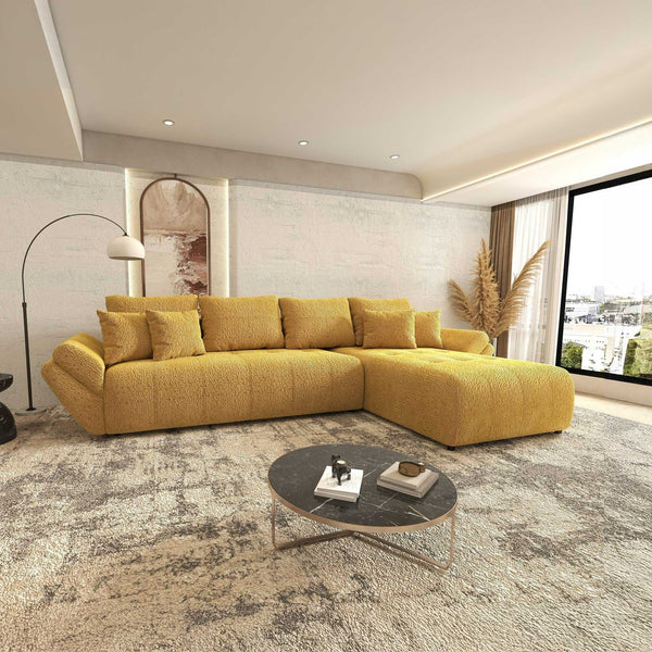 Colțar extensibil dumonde cu ladă de depozitare si sezut confortabil din spuma high-density, Berlin XL Jaguar Galben Mustar 11 II 350x185 cm