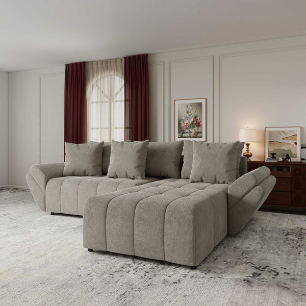 Colțar extensibil dumonde cu ladă de depozitare si sezut confortabil din spuma high-density, Berlin Vibe Bej 06 II 280x185 cm