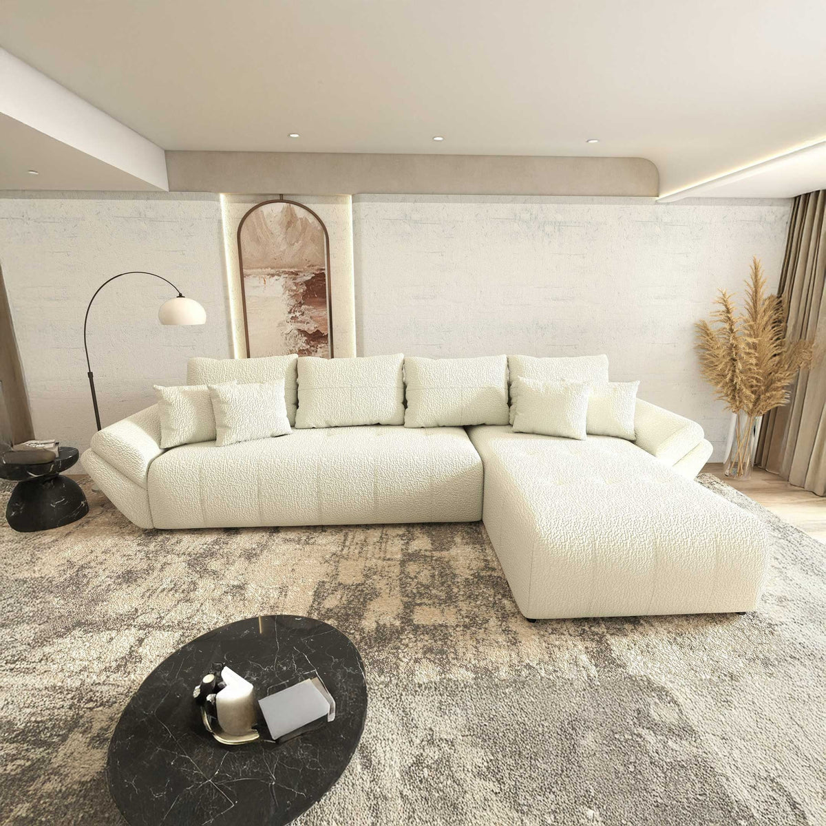 Colțar extensibil dumonde cu ladă de depozitare si sezut confortabil din spuma high-density, Berlin XL Jaguar Ivory 1 II 350x185 cm