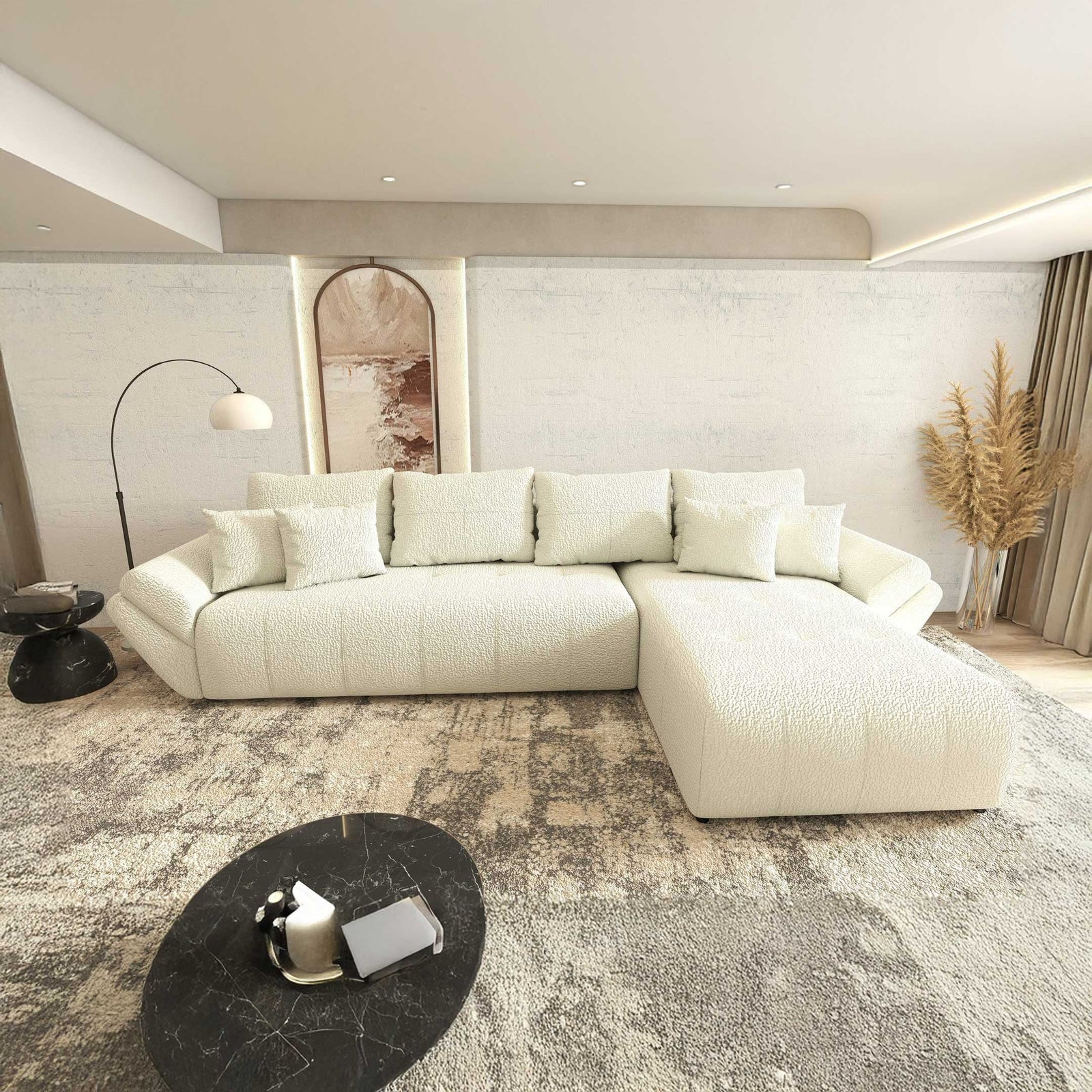 Colțar extensibil dumonde cu ladă de depozitare si sezut confortabil din spuma high-density, Berlin XL Jaguar Ivory 1 II 350x185 cm