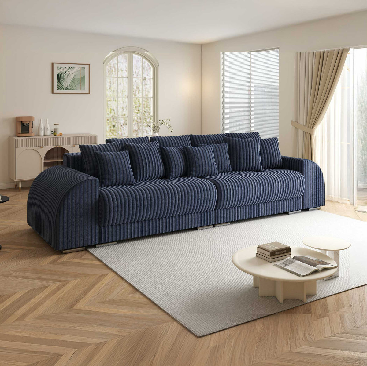 Canapea extensibilă dumonde cu 2 lăzi de depozitare si sezut confortabil din spuma high-density, Verona Tilia Albastru 77 310x100 cm
