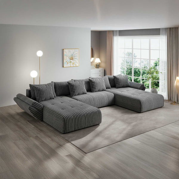 Colțar extensibil dumonde cu ladă de depozitare si sezut confortabil din spuma high-density, Berlin U Tilia Gri 90 380x180 cm