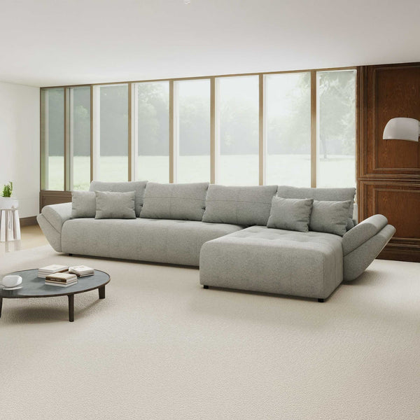 Colțar extensibil dumonde cu ladă de depozitare si sezut confortabil din spuma high-density, Berlin XL Quelle Gri 83 II 350x185 cm