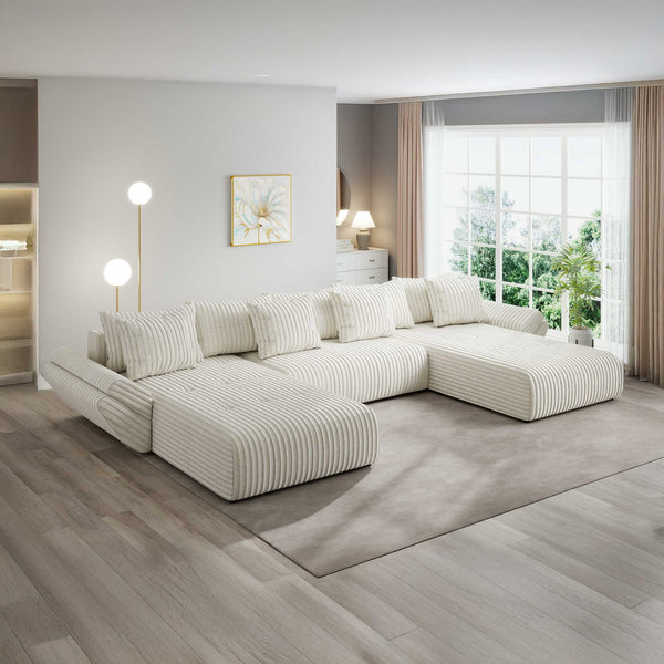 Colțar extensibil dumonde cu ladă de depozitare si sezut confortabil din spuma high-density, Berlin U Tilia Bej 01 380x180 cm