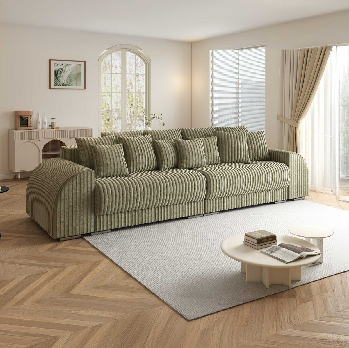 Canapea extensibilă dumonde cu 2 lăzi de depozitare si sezut confortabil din spuma high-density, Verona Tilia Verde Olive 37 310x100 cm