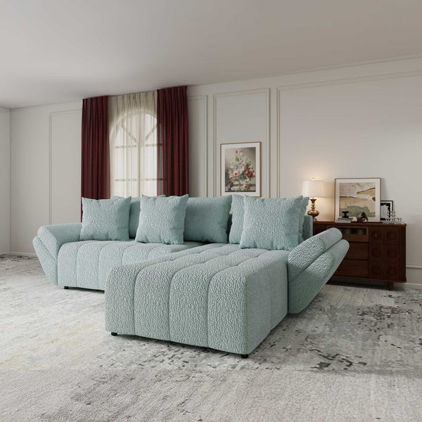 Colțar extensibil dumonde cu ladă de depozitare si sezut confortabil din spuma high-density, Berlin Jaguar Verde Mint 16 II 280x185 cm