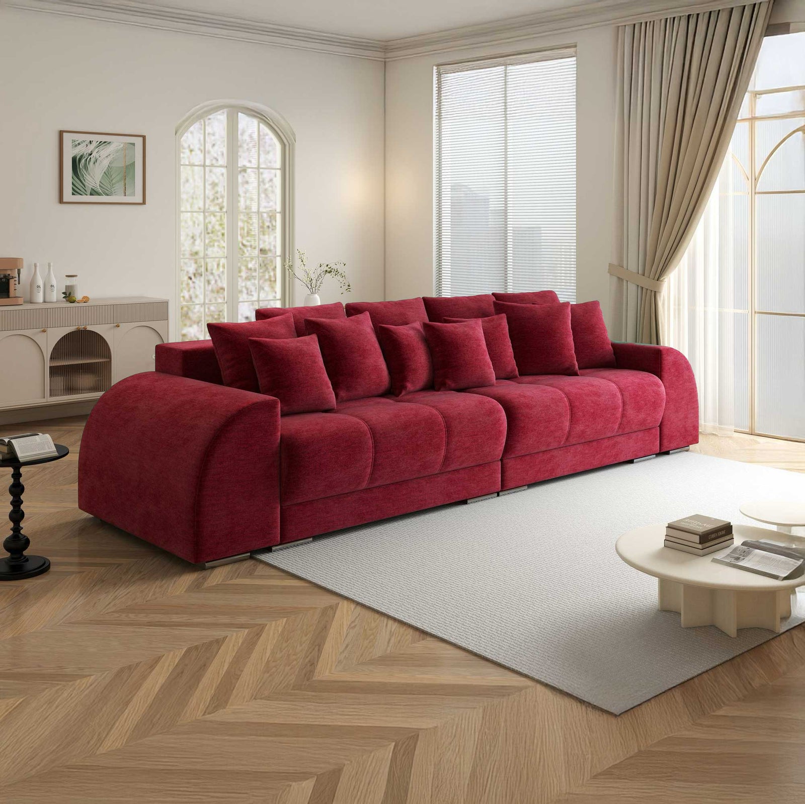 Canapea extensibilă dumonde cu 2 lăzi de depozitare si sezut confortabil din spuma high-density, Verona Monolith Rosu 59 310x100 cm