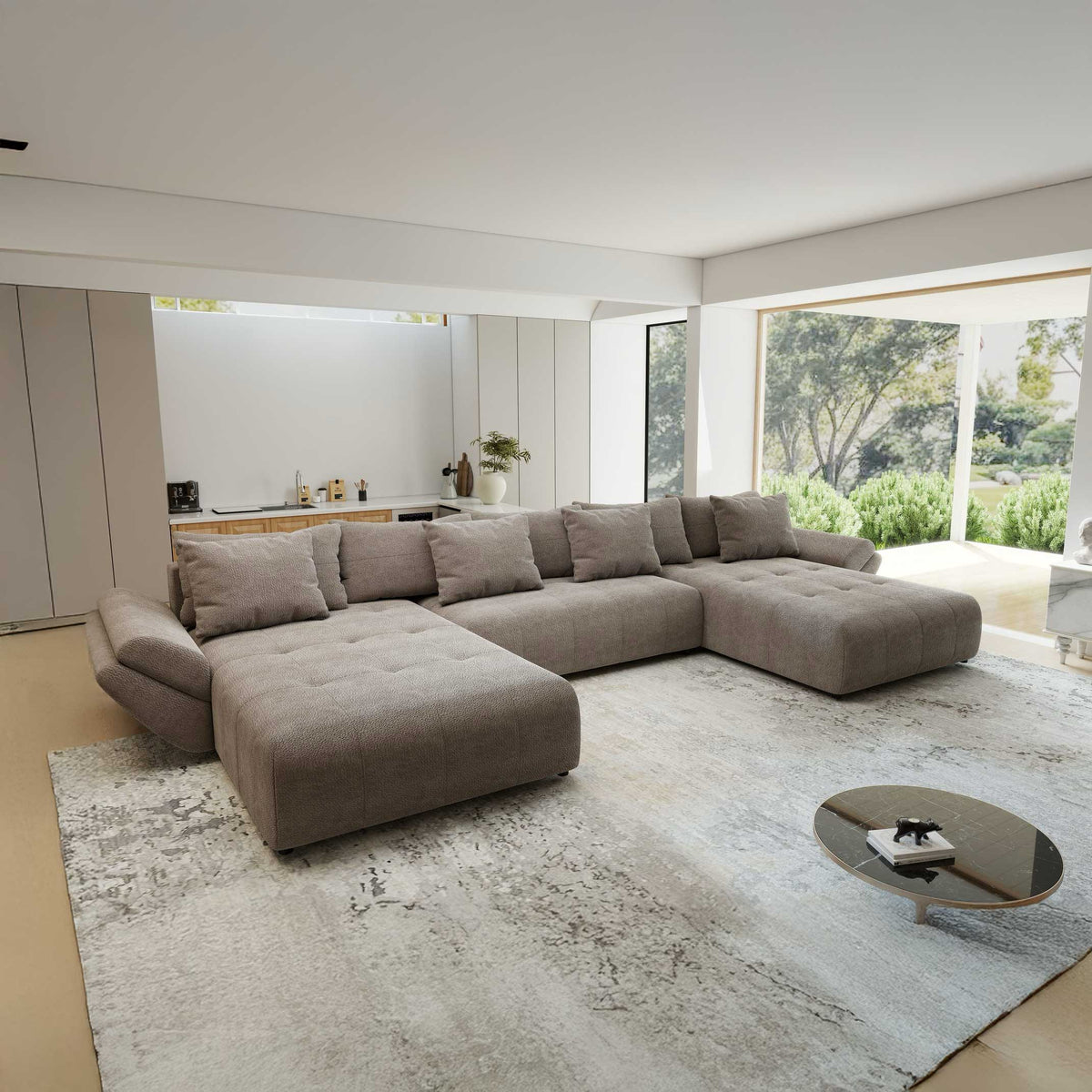 Colțar extensibil dumonde cu ladă de depozitare si sezut confortabil din spuma high-density, Berlin U Vibe Maro 21 380x180 cm