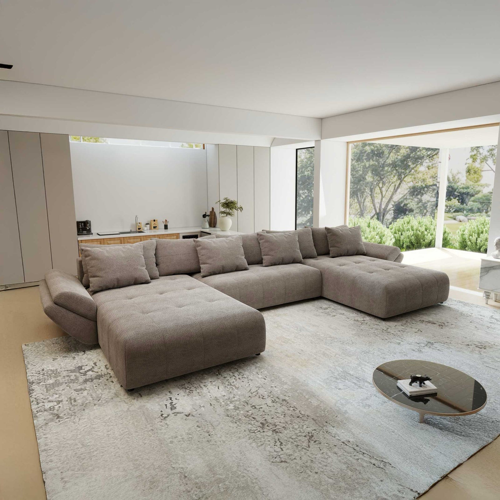 Colțar extensibil dumonde cu ladă de depozitare si sezut confortabil din spuma high-density, Berlin U Vibe Maro 21 380x180 cm