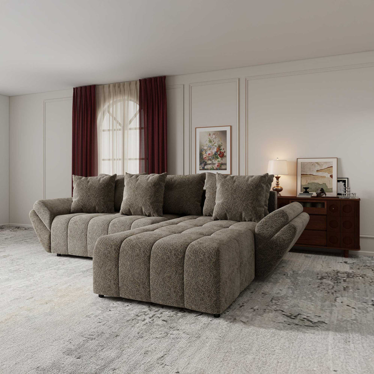 Colțar extensibil dumonde cu ladă de depozitare si sezut confortabil din spuma high-density, Berlin Arena Bej 4 II 280x185 cm