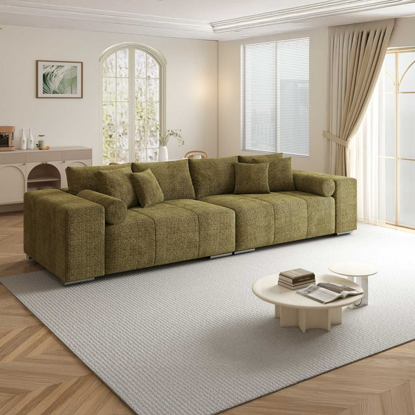 Canapea extensibilă dumonde cu ladă de depozitare si sezut confortabil din spuma high-density, Marbela XXL Cremona Olive 38 290x100 cm