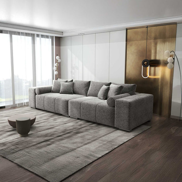 Canapea extensibilă dumonde cu ladă de depozitare si sezut confortabil din spuma high-density, Marbela XXL Arena Gri Grafit 18 290x100 cm