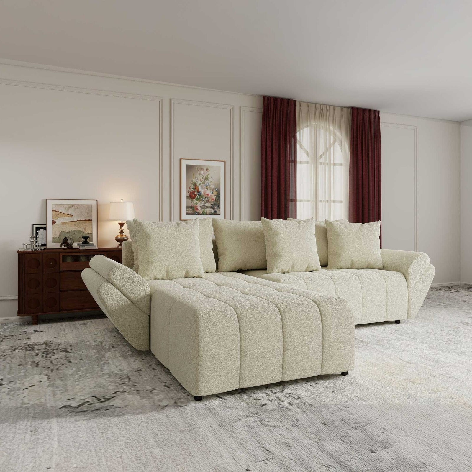 Colțar extensibil dumonde cu ladă de depozitare si sezut confortabil din spuma high-density, Berlin Quelle Bej 02 280x185 cm