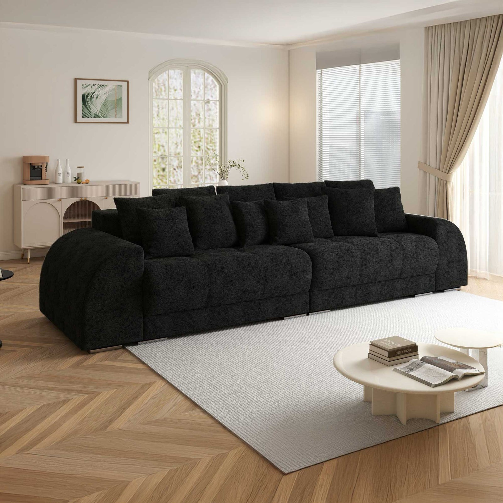 Canapea extensibilă dumonde cu 2 lăzi de depozitare si sezut confortabil din spuma high-density, Verona Quelle Negru 100 310x100 cm