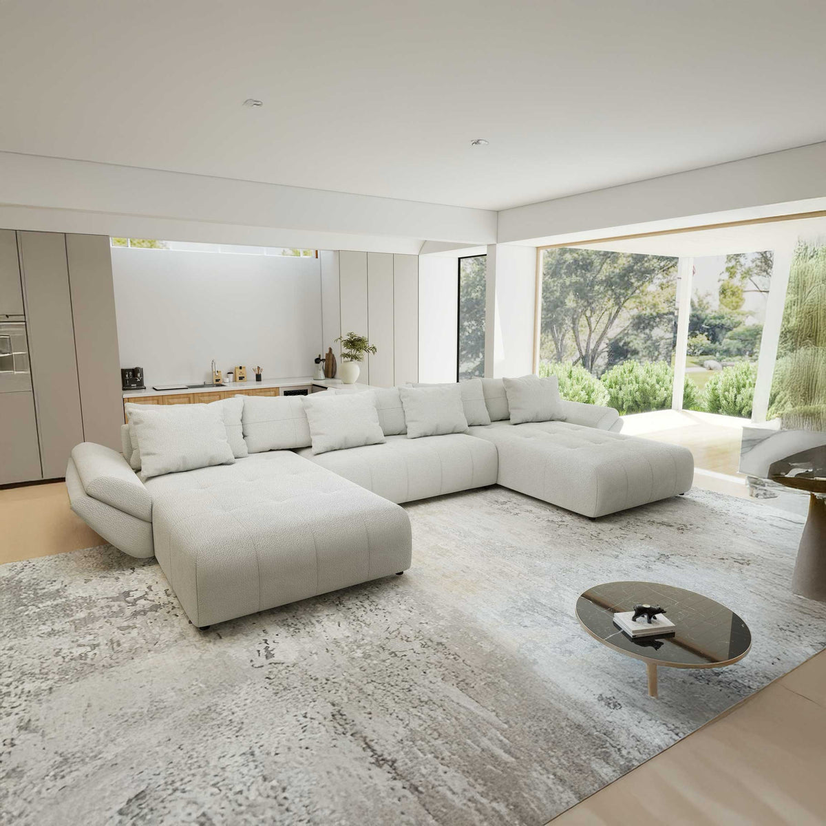 Colțar extensibil dumonde cu ladă de depozitare si sezut confortabil din spuma high-density, Berlin U Vibe Bej 03 380x180 cm