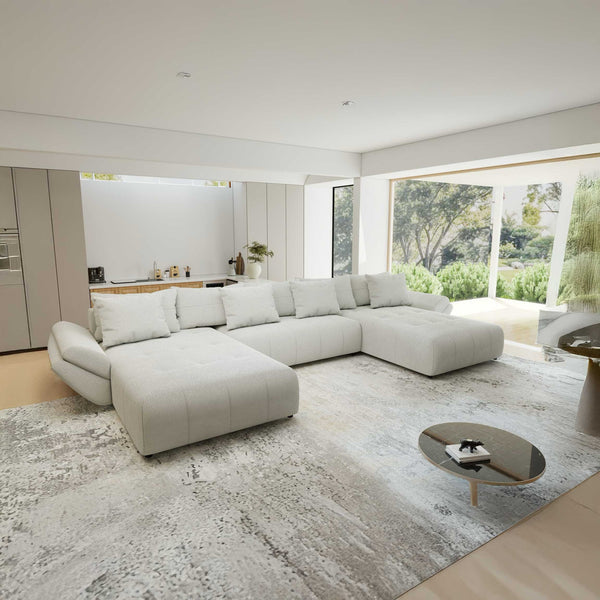Colțar extensibil dumonde cu ladă de depozitare si sezut confortabil din spuma high-density, Berlin U Vibe Bej 03 380x180 cm