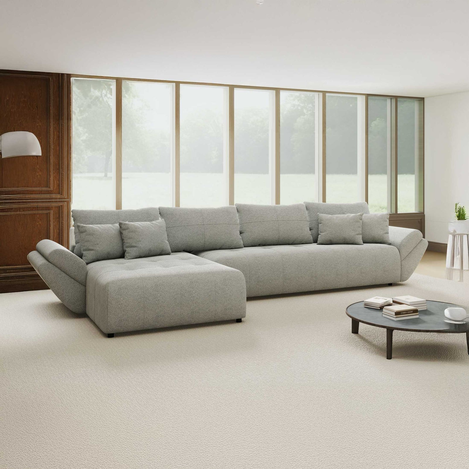 Colțar extensibil dumonde cu ladă de depozitare si sezut confortabil din spuma high-density, Berlin XL Quelle Gri 83 350x185 cm