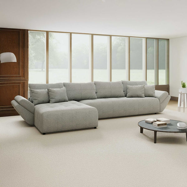 Colțar extensibil dumonde cu ladă de depozitare si sezut confortabil din spuma high-density, Berlin XL Quelle Gri 83 350x185 cm