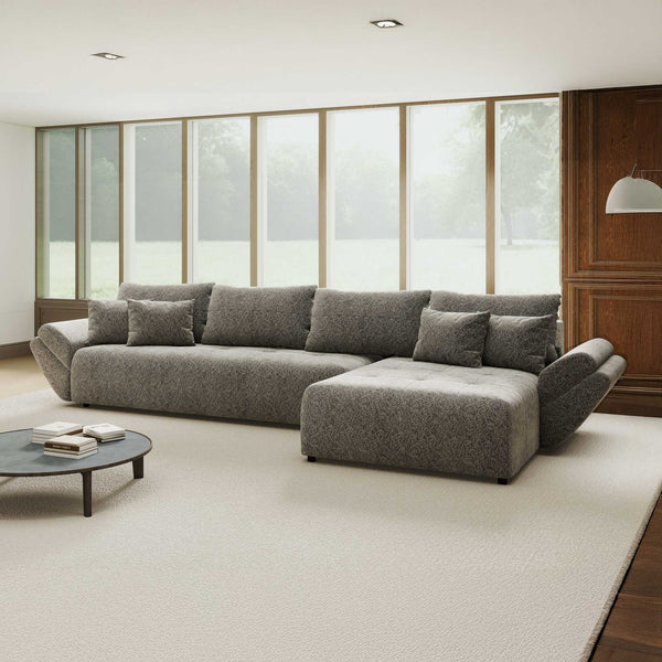 Colțar extensibil dumonde cu ladă de depozitare si sezut confortabil din spuma high-density, Berlin XL Arena Gri Grafit 18 II 350x185 cm