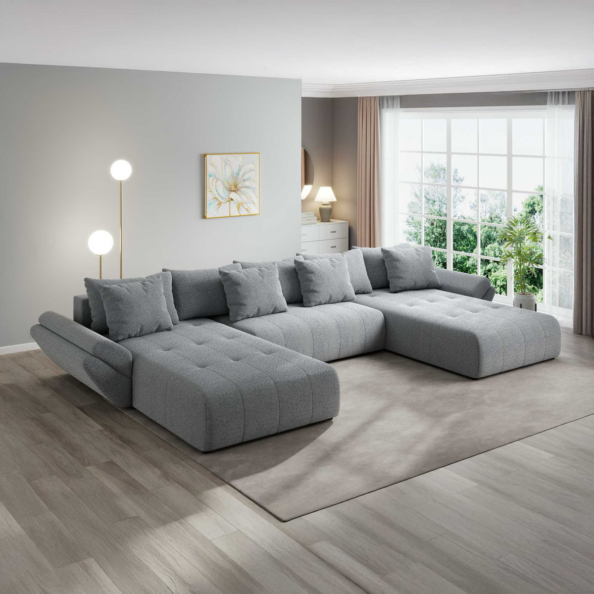 Colțar extensibil dumonde cu ladă de depozitare si sezut confortabil din spuma high-density, Berlin U Monte Gri 84 380x180 cm