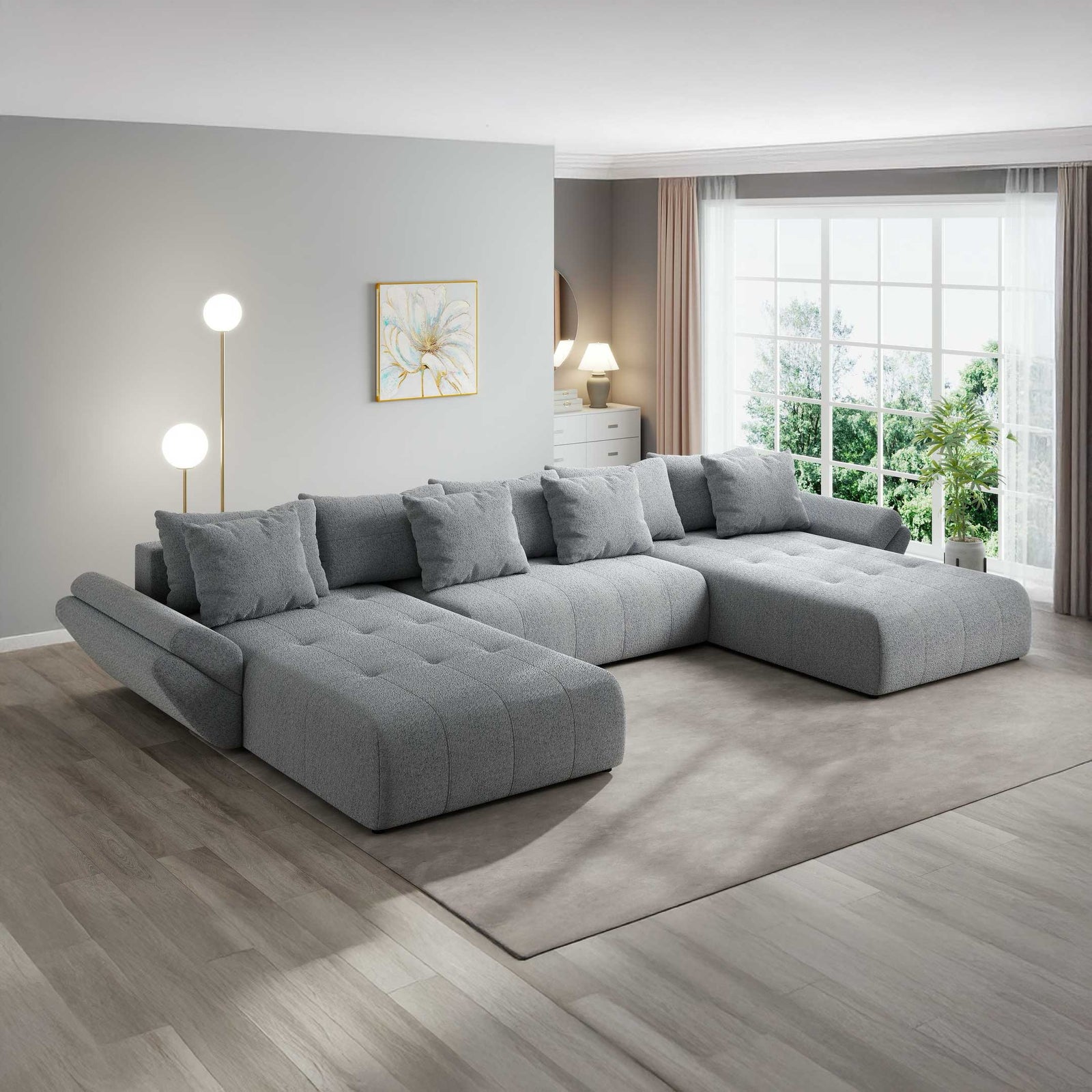 Colțar extensibil dumonde cu ladă de depozitare si sezut confortabil din spuma high-density, Berlin U Monte Gri 84 380x180 cm