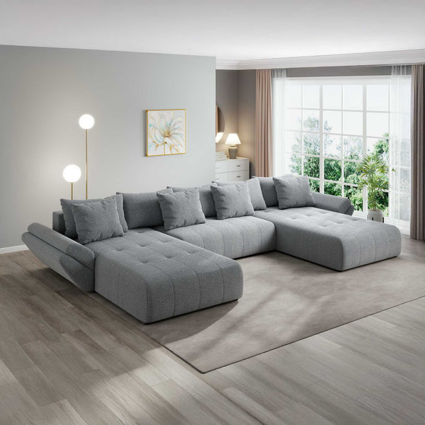 Colțar extensibil dumonde cu ladă de depozitare si sezut confortabil din spuma high-density, Berlin U Monte Gri 84 380x180 cm