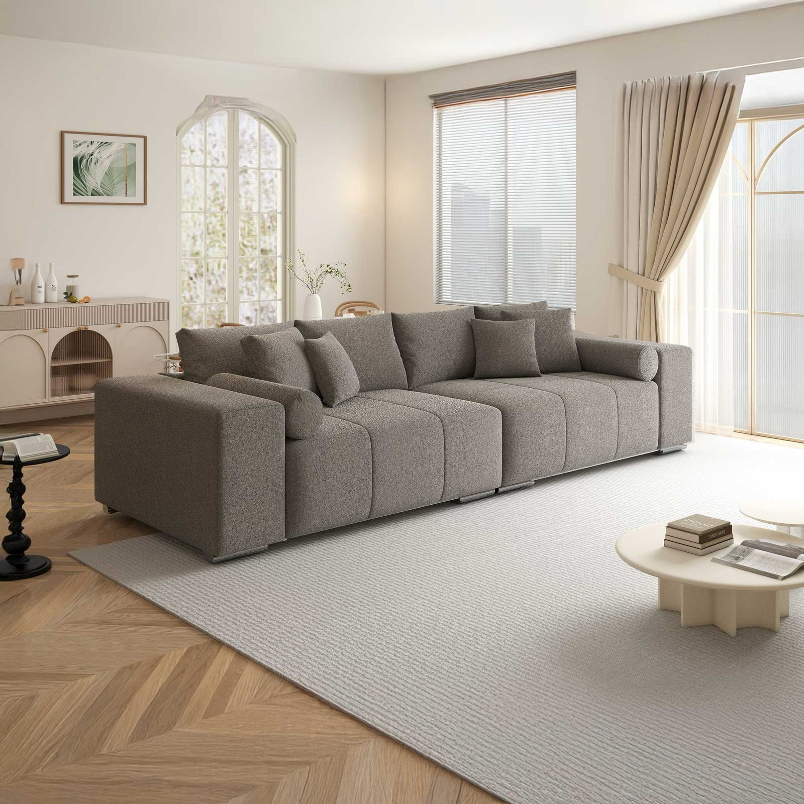 Canapea extensibilă dumonde cu ladă de depozitare si sezut confortabil din spuma high-density, Marbela XXL Monte Gri 16 290x100 cm