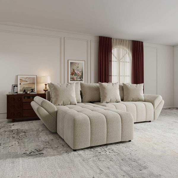 Colțar extensibil dumonde cu ladă de depozitare si sezut confortabil din spuma high-density, Berlin Cremona Gri Deschis 02 280x185 cm