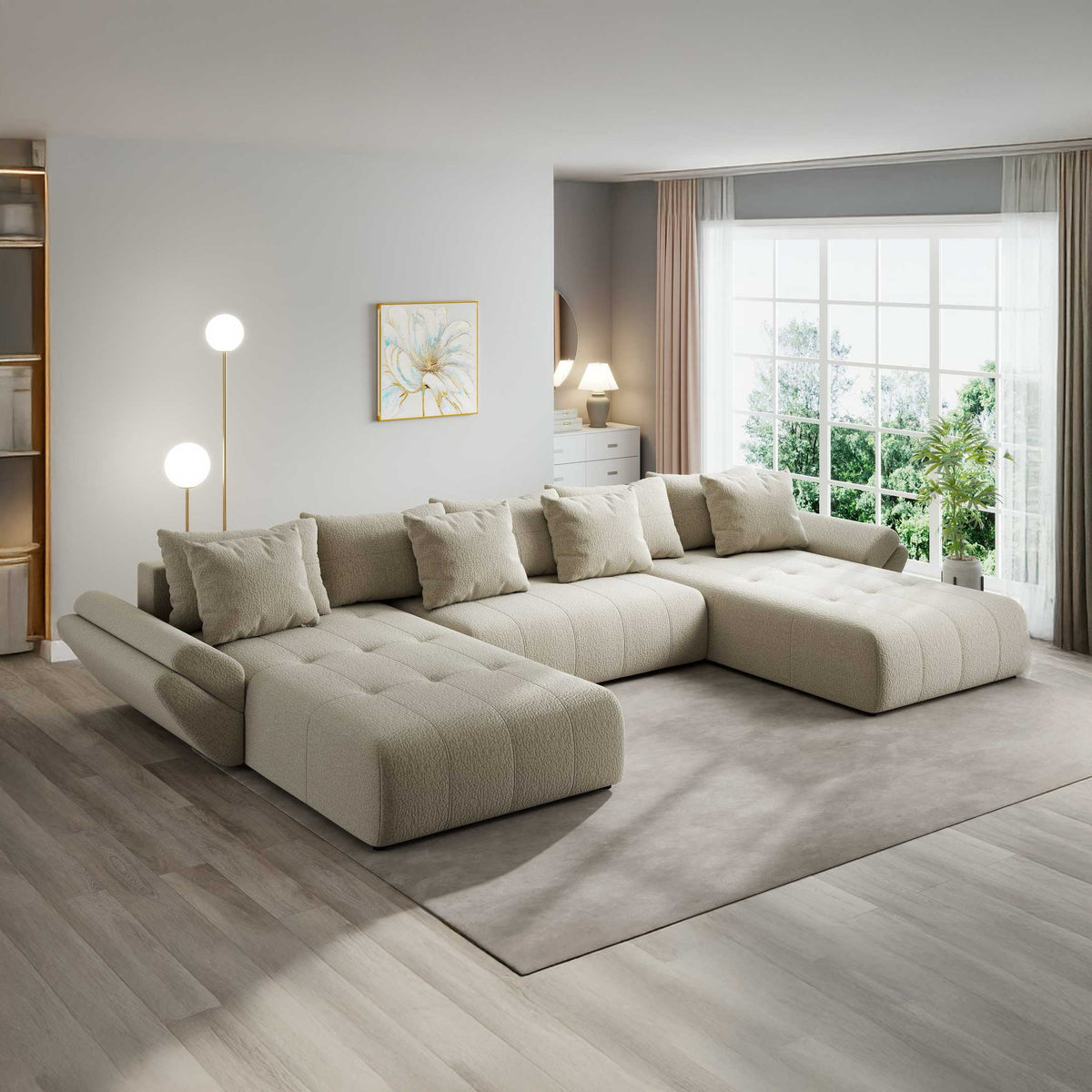 Colțar extensibil dumonde cu ladă de depozitare si sezut confortabil din spuma high-density, Berlin U Jaguar Bej 4 380x180 cm