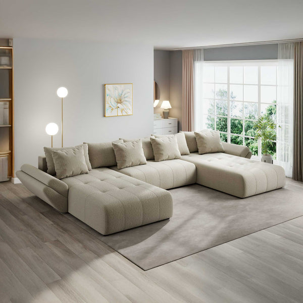 Colțar extensibil dumonde cu ladă de depozitare si sezut confortabil din spuma high-density, Berlin U Jaguar Bej 4 380x180 cm