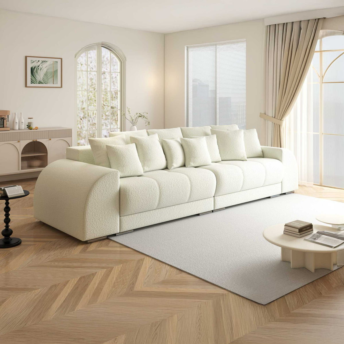 Canapea extensibilă dumonde cu 2 lăzi de depozitare si sezut confortabil din spuma high-density, Verona Jaguar Ivory 1 310x100 cm