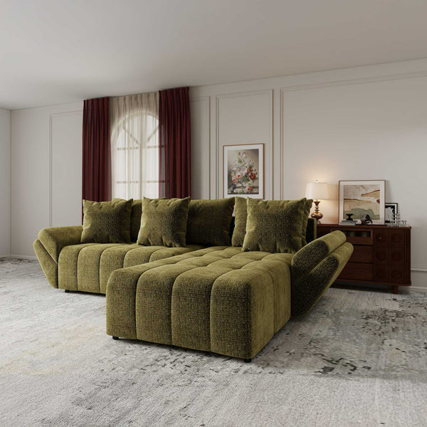 Colțar extensibil dumonde cu ladă de depozitare si sezut confortabil din spuma high-density, Berlin Monolith Verde Olive 38 II 280x185 cm