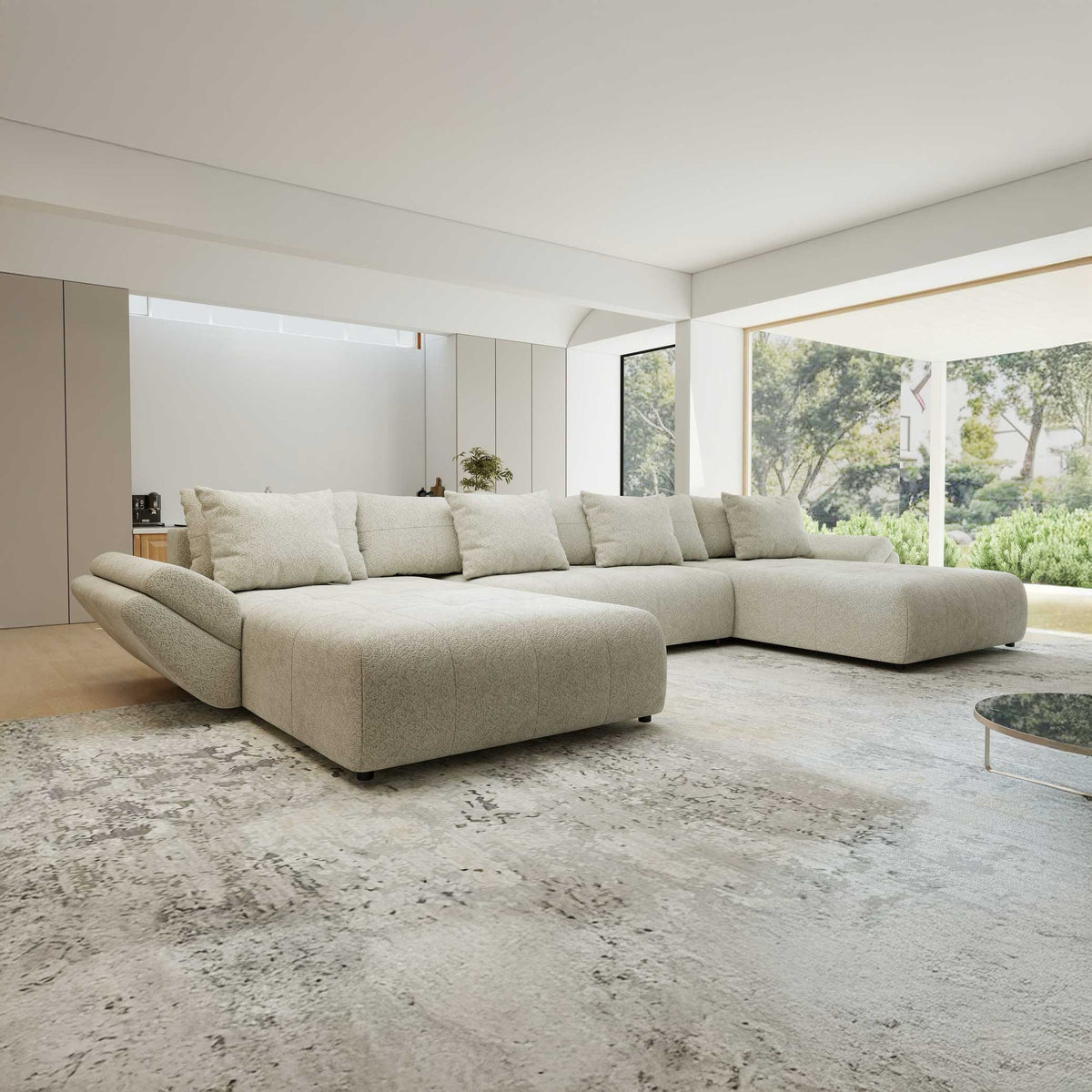 Colțar extensibil dumonde cu ladă de depozitare si sezut confortabil din spuma high-density, Berlin U Arena Bej 20 380x180 cm